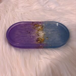 Purple and Blue Resin Tray with Gold Accents